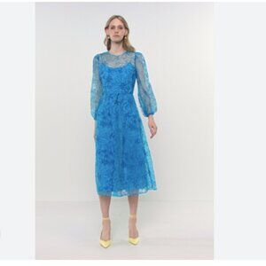 ML Monique Lhullier Zinnia Tulle Midi Dress Floral Romantic